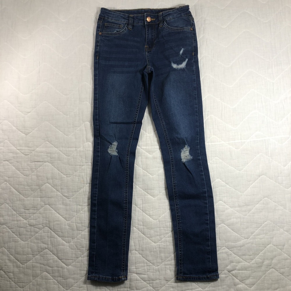 Studio V Vigoss Jeans Girls Size 14 Denim Blue Distressed Adjustable Waist